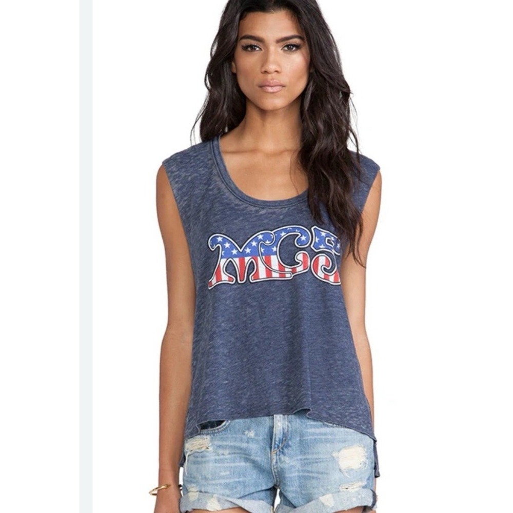 NWT Chaser MC5 STARS AND Stripes Woman Top Tank Sleeveless Blue Chambray S/Small